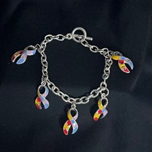 Autism awareness multi ribbon charm bracelet